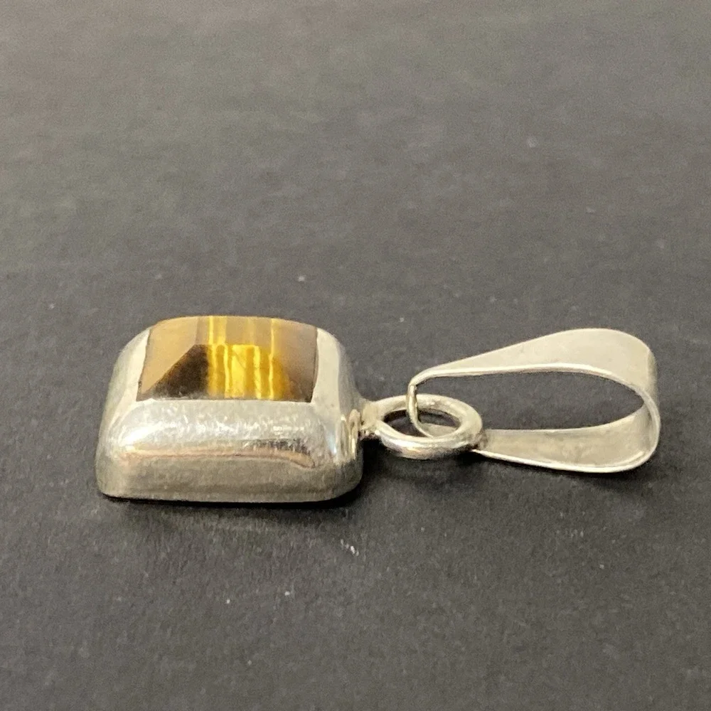 Sterling Silver 925 Mexico Pendant Tigers Eye Gemstone Brown Vintage
